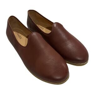 Charix Cognac Slip-On Mocha Brown Leather Loafers Size 44 Career Minimalist